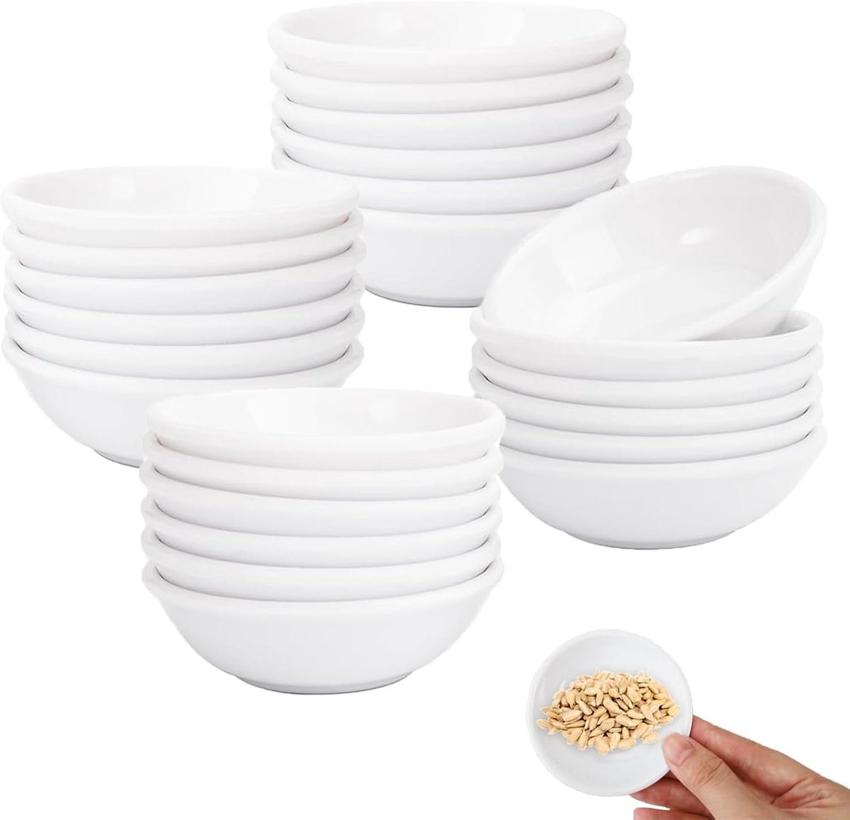 Ronde Dipschalen Set van 24 - 9 x 2.2 cm - Herbruikbare Mini Dipschalen voor Sauzen