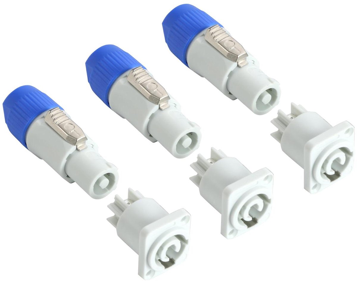 E-Ambar - 3 Stuks Powercon-connector Set, geschikt voor Nac3fca Voedingsconnector - Powercon Vrouwelijke Stekker - Powercon Uitgang - AC-connector naar Mannelijke Powercon