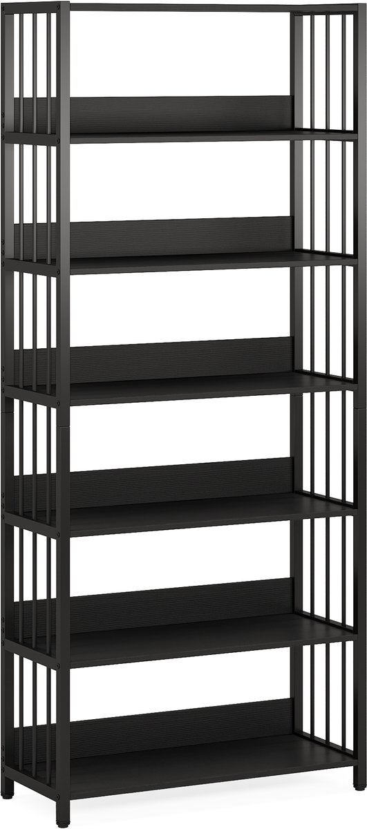 DMG Supply Boekenkast - 6 Lagen - Industrieel - Houtlook en Zwart - MDF en Metaal - 80 x 30 x 190 cm
