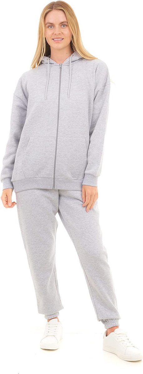 Dames Oversized Gerecycled Zip Hoody - Zachte Casual Sweatshirt met Zakken - Grijs