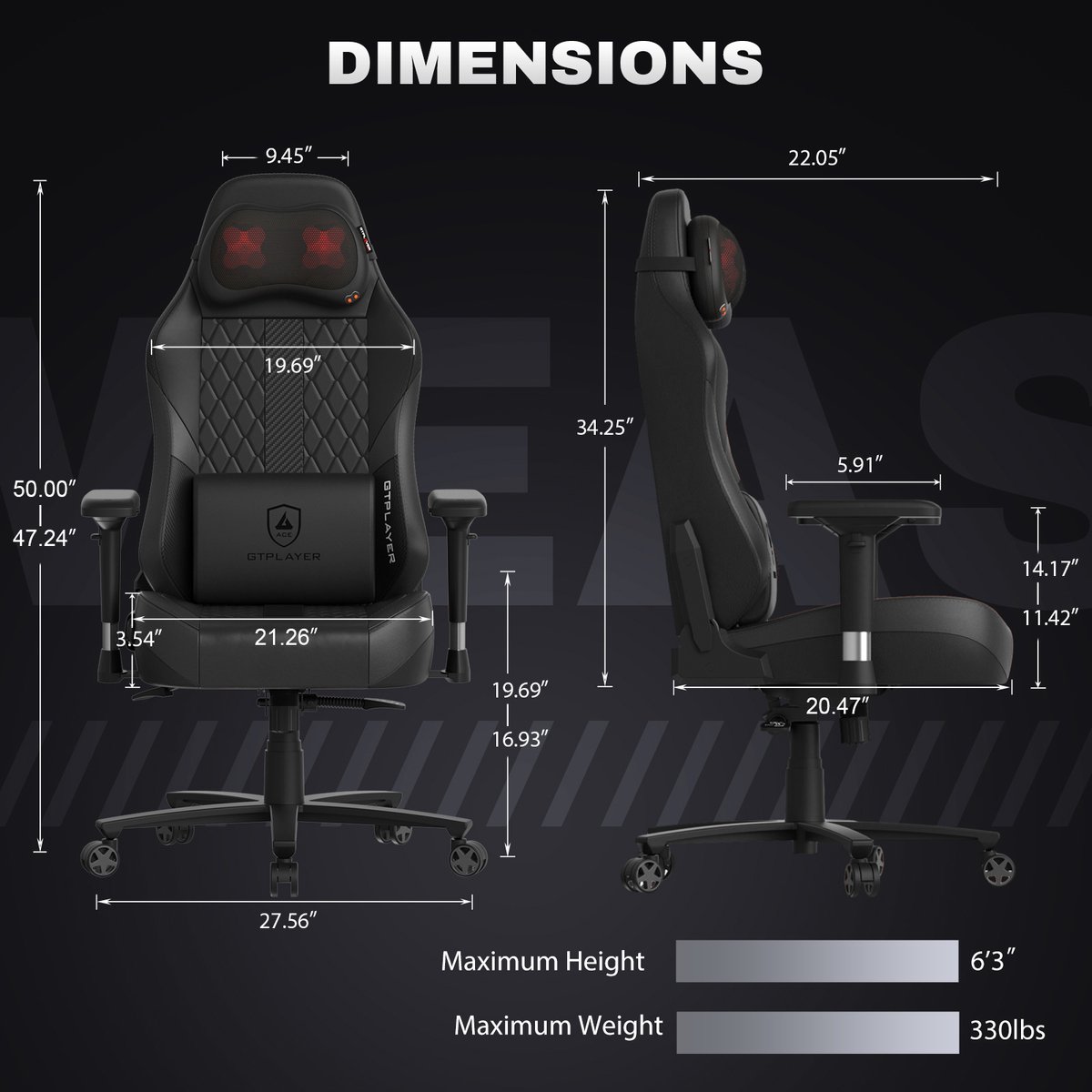 Gamingstoel Ergonomisch met Massage en Voetsteun Zwart - afbeelding 3