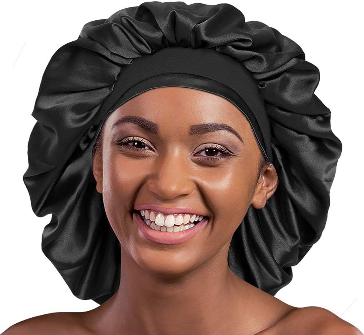 Extra Grote Dubbellaagse Satijnen Slaapmuts voor Dames - Zijdezacht Haarverzorgingsbonnet