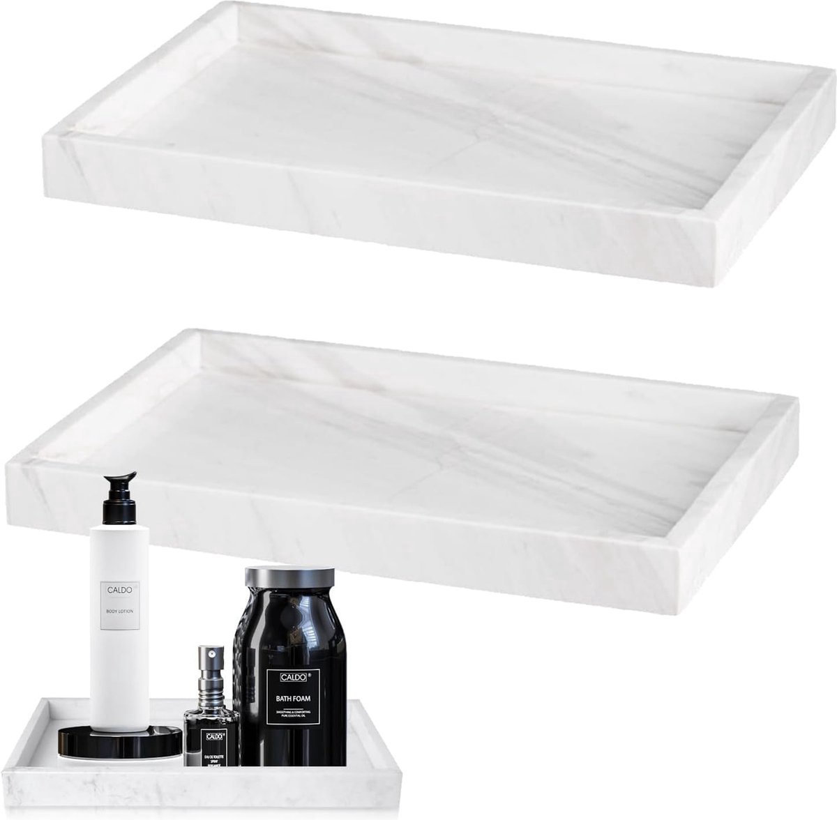 Stunq® 2 stuks badkamer-dienblad, rechthoekig, sieradendienblad, marmerpatroon, sieradendi
