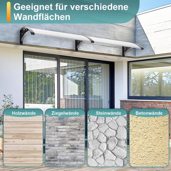 Outsunny afdak voor voordeur/venster, weerbestendig, transparant