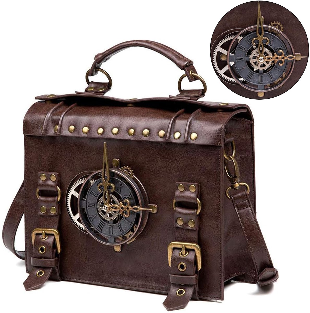 Wishdor Steampunk Schoudertas – Retro Design met Grote Capaciteit, Duurzaam en Ideaal voor Outdoor Activiteiten en Dagelijks Gebruik