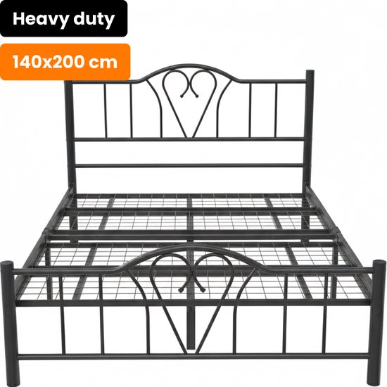 Cadre de lit en métal AirSleeperz Orkide Coloris noir - Dimensions 140x200 cm - Pour 2 personnes - Heavy : capacité de charge 600 kg