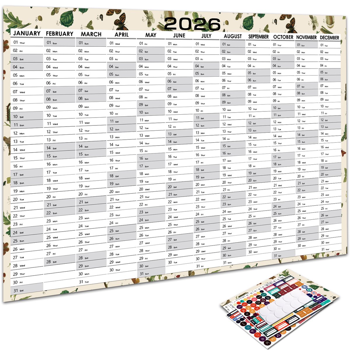 2026 Nieuwe jaarlijkse dagkalender Geschikt voor aan de muur, planner Geschikt voor 365 dagen, jaarlijkse hangplanner, weekplanner (12 maanden)