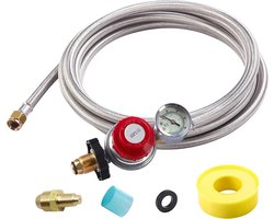 Hogedruk Propane Regelaar 0-30 PSI met Manometer en 12FT Slang voor BBQ, Kachel en Fornuis