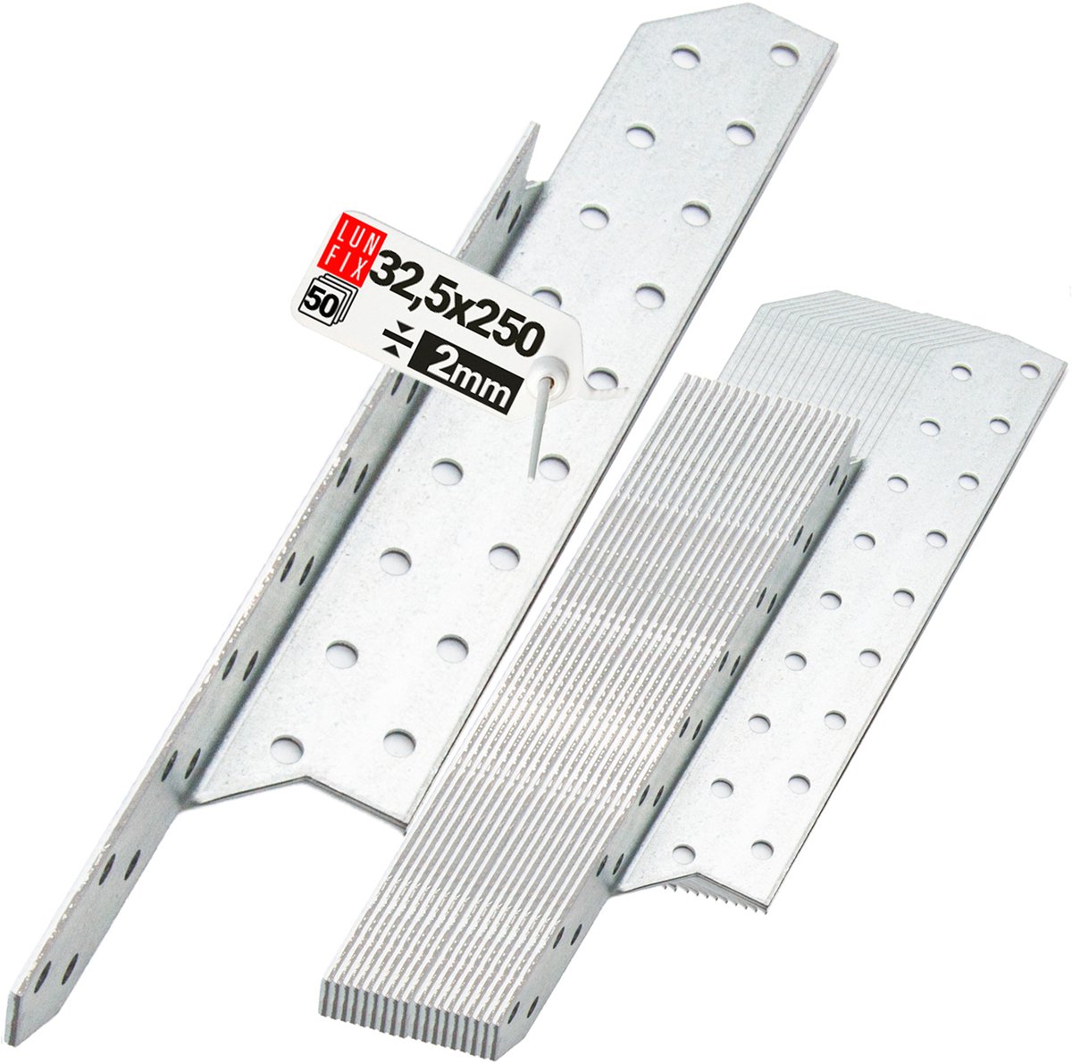 LUN FIX - Sparrenpfettenanker - Verzinkt - 32x250mm - 50 stuks - Zware Hoekverbinder - Links