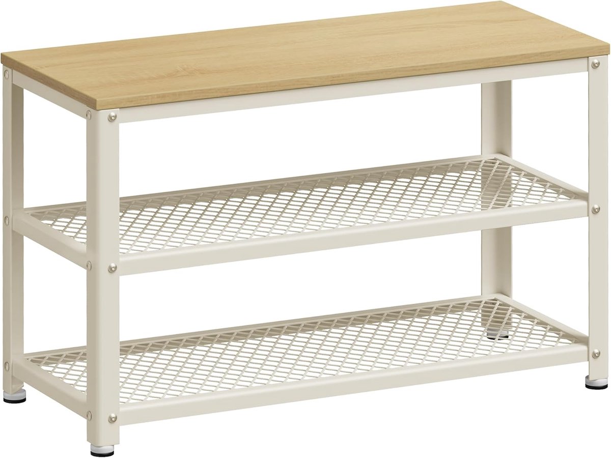 Schoenenrek met 2 Schoenplanken – Schoenenrek voor Hal/Entree – Industrieel Staal – Eiken Beige/Wit