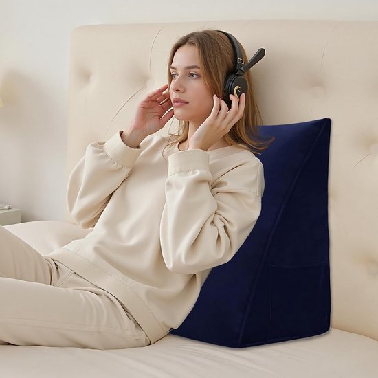 OBTUSS Driehoekig leeskussen, wigkussen voor bank, tv, 60 x 35 x 20 cm, positioneringsondersteuning, rugkussen voor slaapbank, dagbed met afneembare en wasbare hoes