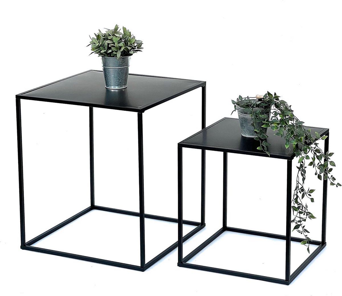Set van 2 Moderne Salontafels Zwart Metaal Bijzettafels Woonkamer