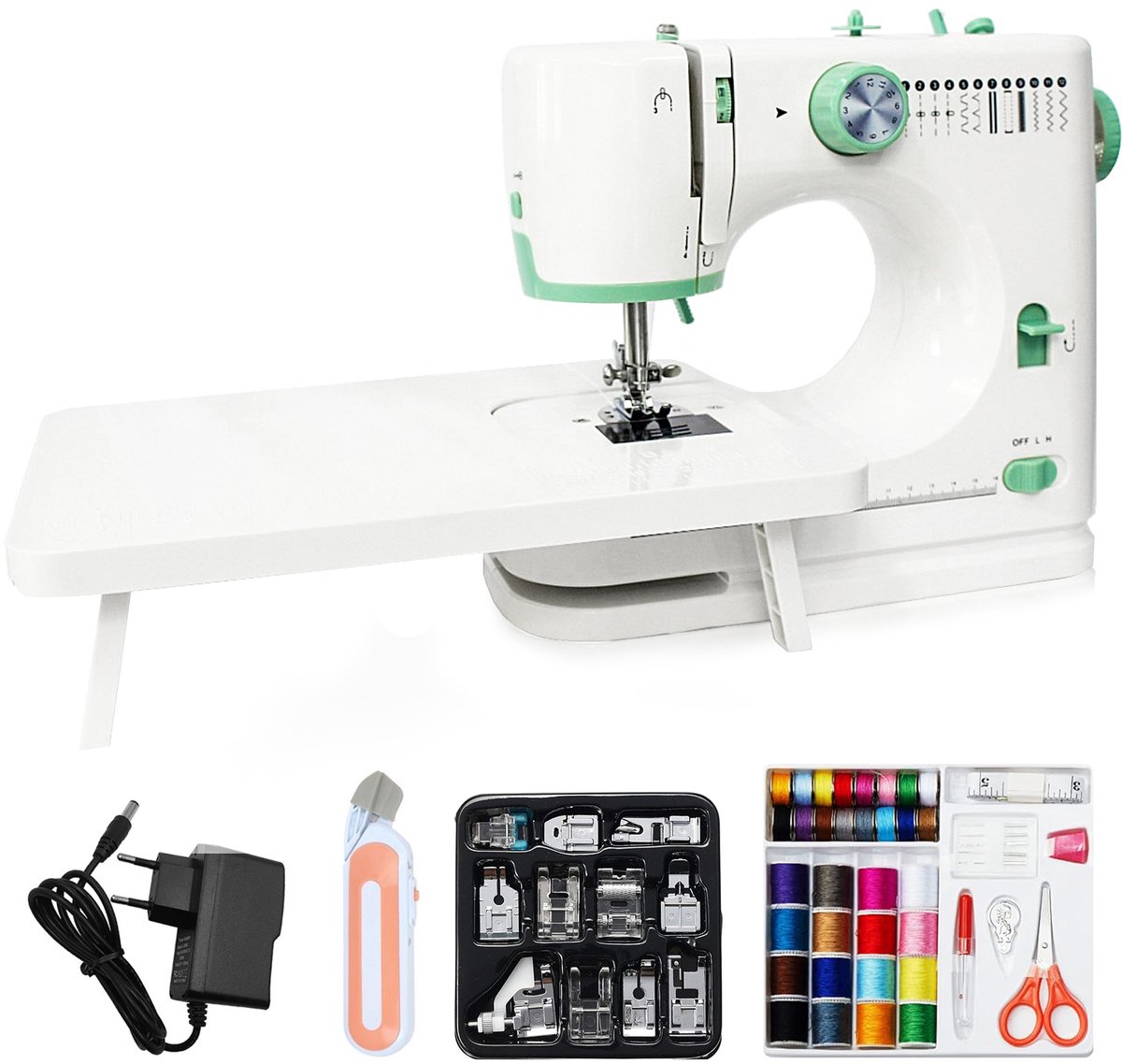 Creatorally Naaimachine met verlengtafel - Elektrische Mini Naaimachine Huishoudelijk - 12 steektypen - met 42-delige naaipakket - Elektrische dubbeldraads naaimachine - Naaiset - Sewing Machine Beginners Set