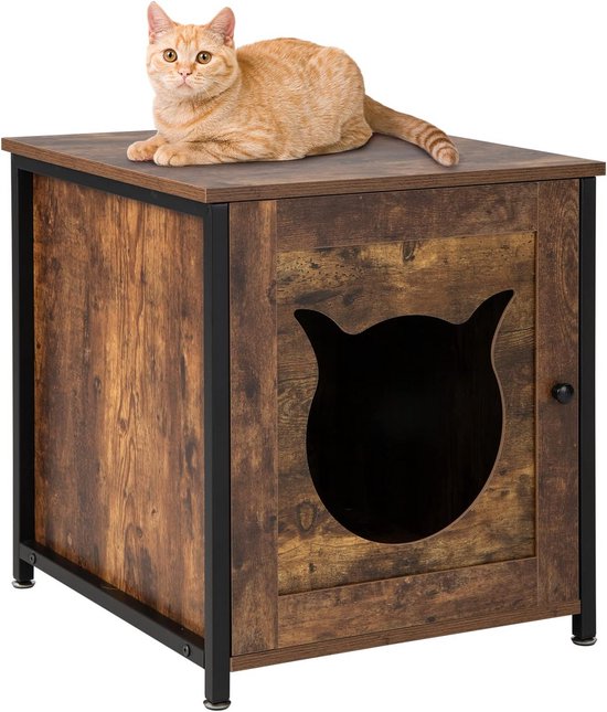 GOPLUS 2-in-1 kattenkast met kattenvormige ingang, kattenbak met open