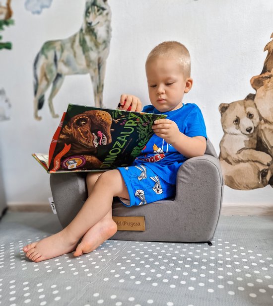 Flumi - Kinderfauteuil van schuim - Kinderstoel grijs met hertenprint - Met oortjes - Gepersonaliseerd met naamgravure van Flumi — afbeelding 4
