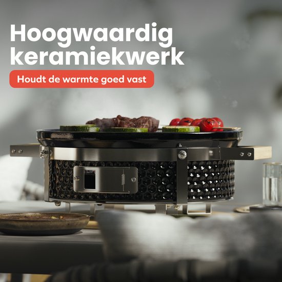 KitchenBrothers Kamado Hibachi Grill - BPA en PFAS Vrij - Houtskool Barbecue - Shichirin Tafelgrill - Ronde BBQ - Keramische Barbecue - Zwart van Merkloos — afbeelding 4
