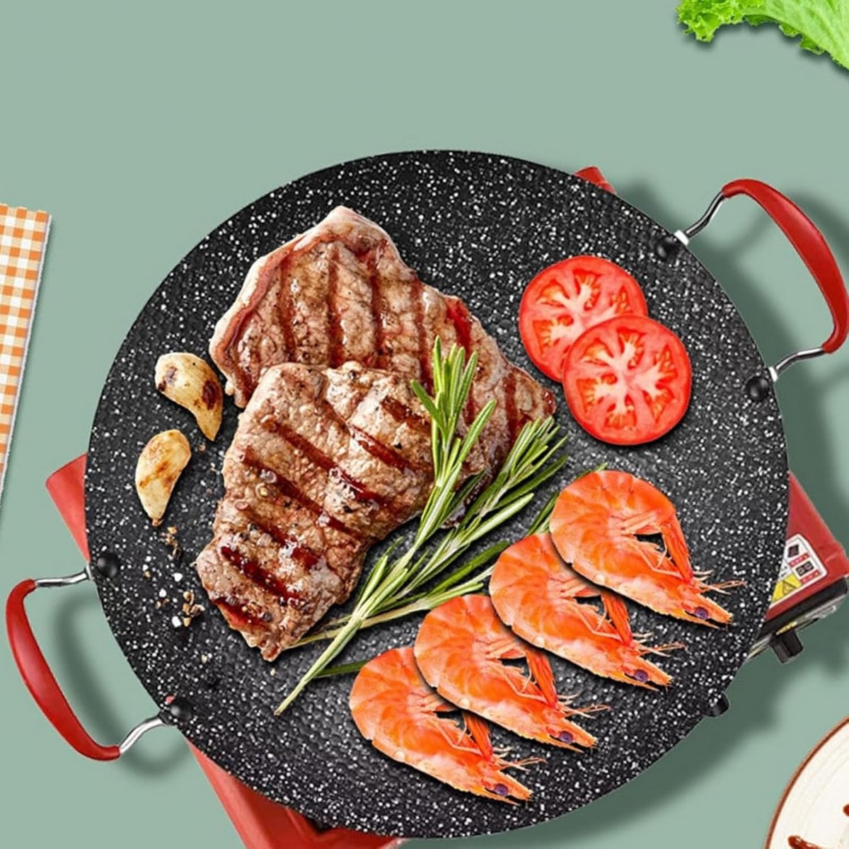 Ronde BBQ Grillpan 8-in-1 met Medische Steen Coating - Geschikt voor Gas & Inductie - 34 cm