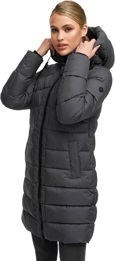 MARIKOO Dames winterjas (S-3XL) - gewatteerd, afneembare capuchon - N075, blauw (ice blue), XL