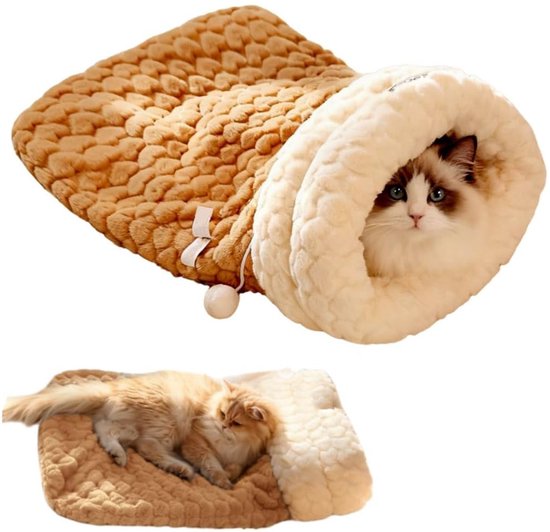 Pawtenda Tunnel voor binnenkatten, tunnelbed voor katten, van pluche, bed in donutvorm, multifunctioneel kattenspeelgoed om te ontspannen