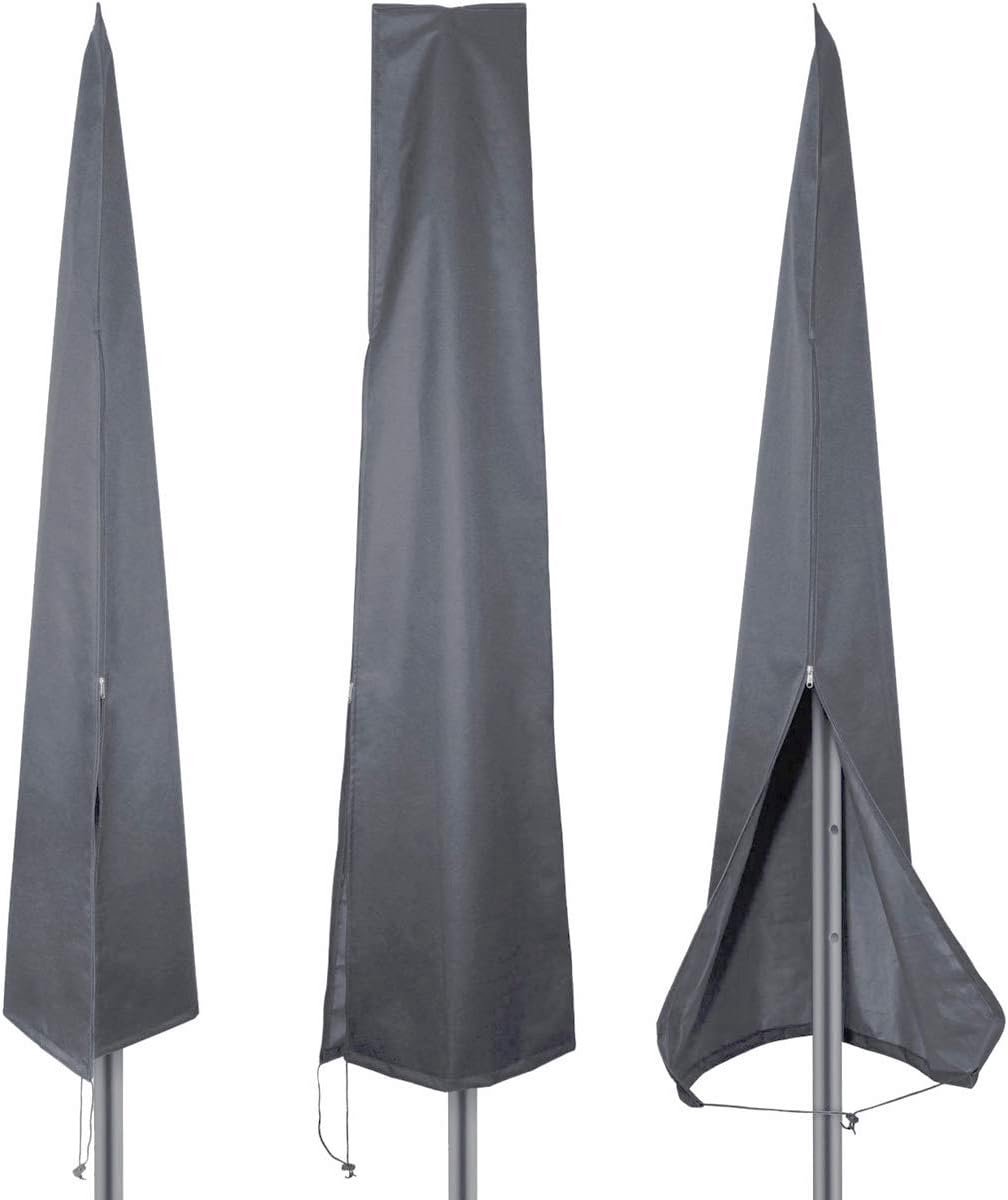 Stunq® Weerbestendige Beschermhoes voor Grote Parasols met Rits en UV-bescherming, Grijs, Geschikt voor 2-3 m Parasols
