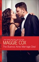Een romantische boekomslag met een stel in formele kleding die elkaar omhelzen. Titel: The Buenos Aires Marriage Deal.