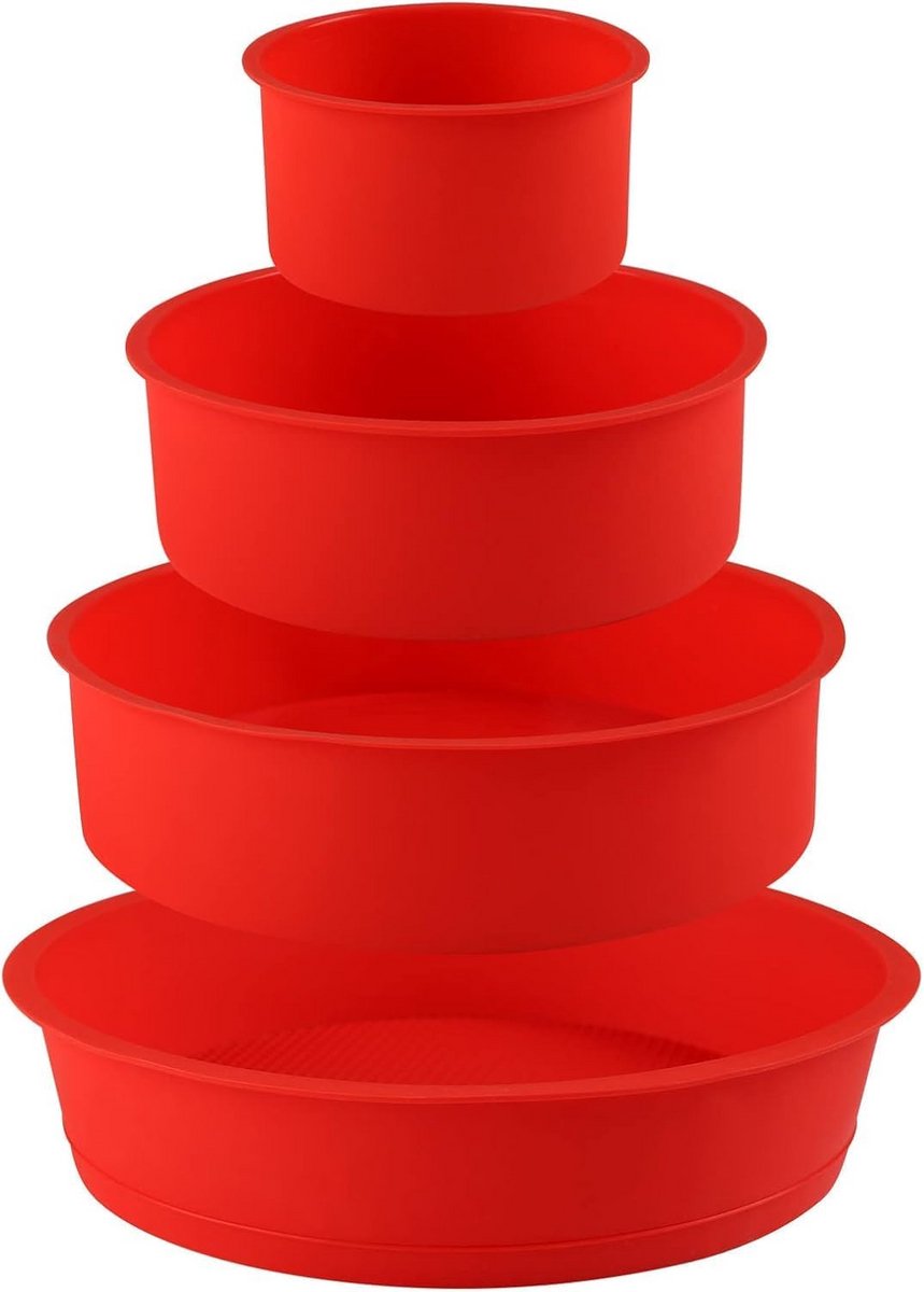 Set van 4 Ronde Siliconen Bakvormen Taartvormen Antiaanbak - 10, 15, 20, 25 cm - Rood