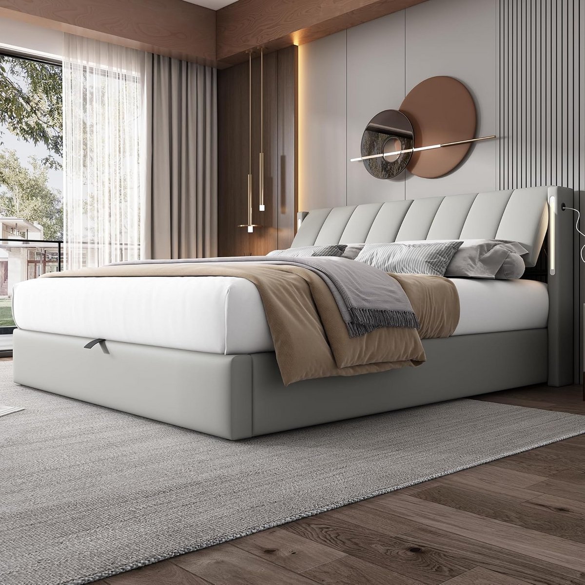 Comfortabel Tweepersoons Bed 140x200 met Opbergruimte, LED en USB-aansluiting