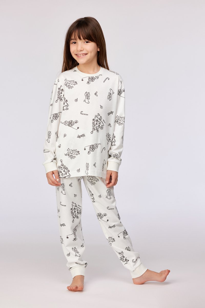 Woody pyjama unisex - color-me - kat Kerst - 253-18-CPC-S/975 Wit