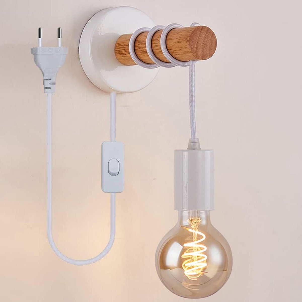 Zwarte Wandlamp met Schakelaar en Kabel - E27 Fitting - Interieurverlichting voor Slaapkamer en Woonkamer