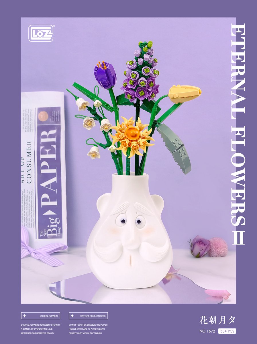 Eternal Flower II - Flower Tide Moonset - Violets and Tulips Bouquet | Mini Block Plant Set | Build and Create | Home Decoration | Happy Valentine | Gift | No. 1672