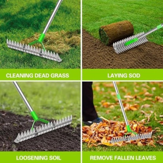 Dailygoods- Verticuteermachine 170 cm - Gazonbeluchter - Tuinhark - Grondhark - Aerificatie - Metalen Hark van Dailygoods — afbeelding 3