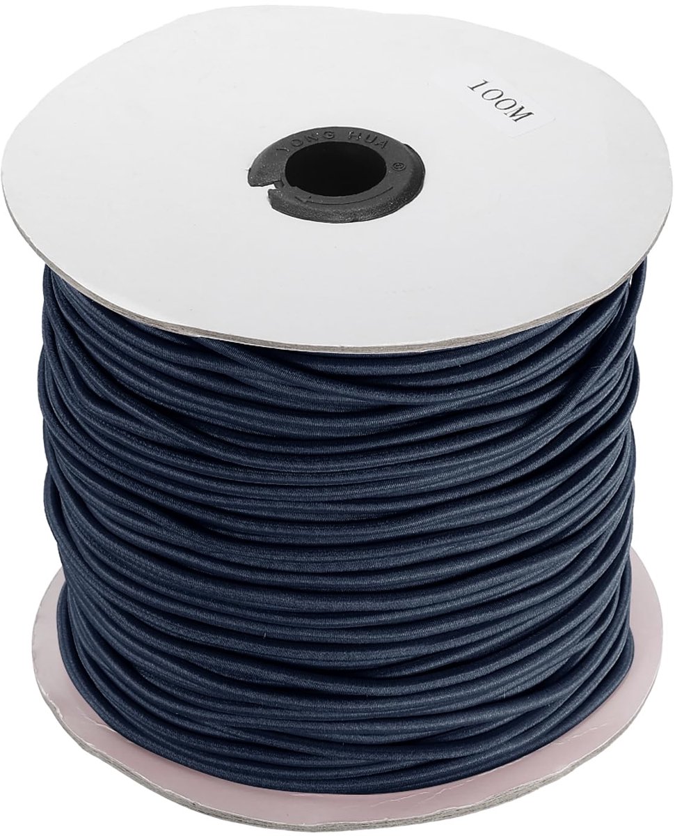 Elastisch koord, rekbaar, zwaar touw, 3 mm, 109 m lang, rubberen touw [voor naaien, kamperen, doe-het-zelf-knutselen, kralenkettingen, buiten] - marineblauw
