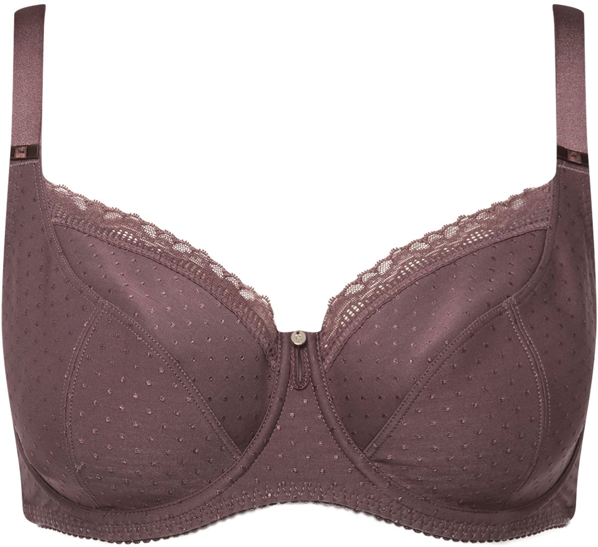 Ulla Popken - Dames - Beugelbeha jacquard kanten rand - Aarde - Maat 115E