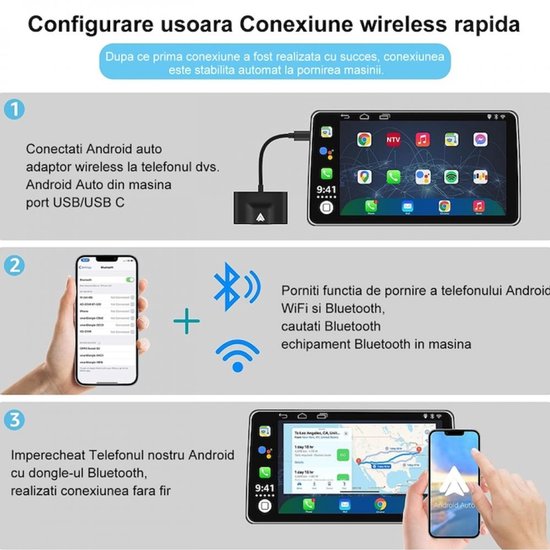 Wireless Android Auto Dongle - Plug & Play Laag Latency - Draadloze Conversie voor Android Auto - Zwarte Adapter - Snelle Installatie & Breed Compatibel van Carpuride — afbeelding 3