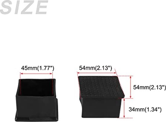 QUARKZMAN 2 vierkante stoelpootdoppen van pvc, 75 mm x 45 mm, OD voor meubels, zwart, pads voor tafels, tafels, tuin, kast, bed, meubels