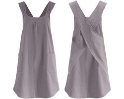 Stunq® Halter bandage kruisschorten, effen, katoen, linnen, schort met grote zakken, Japanse stijl, retro, literatuur, slabbetje, dames voor keuken, tuin, bloemisterij, grijs