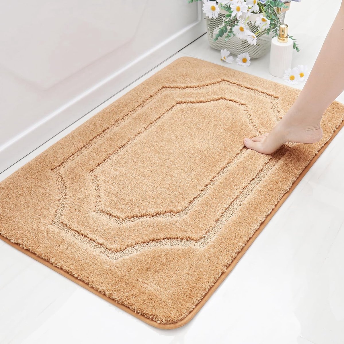 Stunq® Zachte Antislip Badmat Wasbaar en Waterabsorberend voor Douche, Bad en Toilet, Beige, 60 x 90 cm