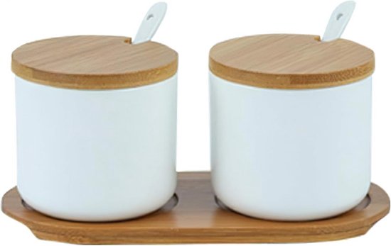 Keramische Kruidenpotjes, Set Van 3 Kruidenpotjes Met Deksel, Lepel En Standaard Voor Thuis En Keuken, Serveert Suiker, Peper, Kruiden
