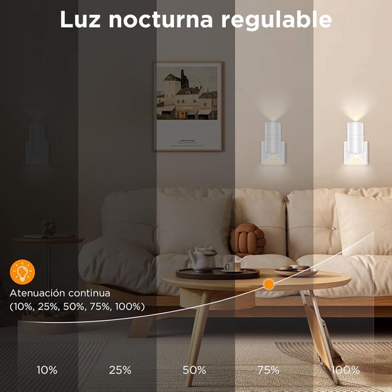 Twee LED-nachtlampjes - drie kleuren beschikbaar - instelbare helderheid - ingebouwd stopcontact - met lichtsensor - geschikt voor slaapkamers, gangen en trappenhuizen - wit van Merkloos — afbeelding 4