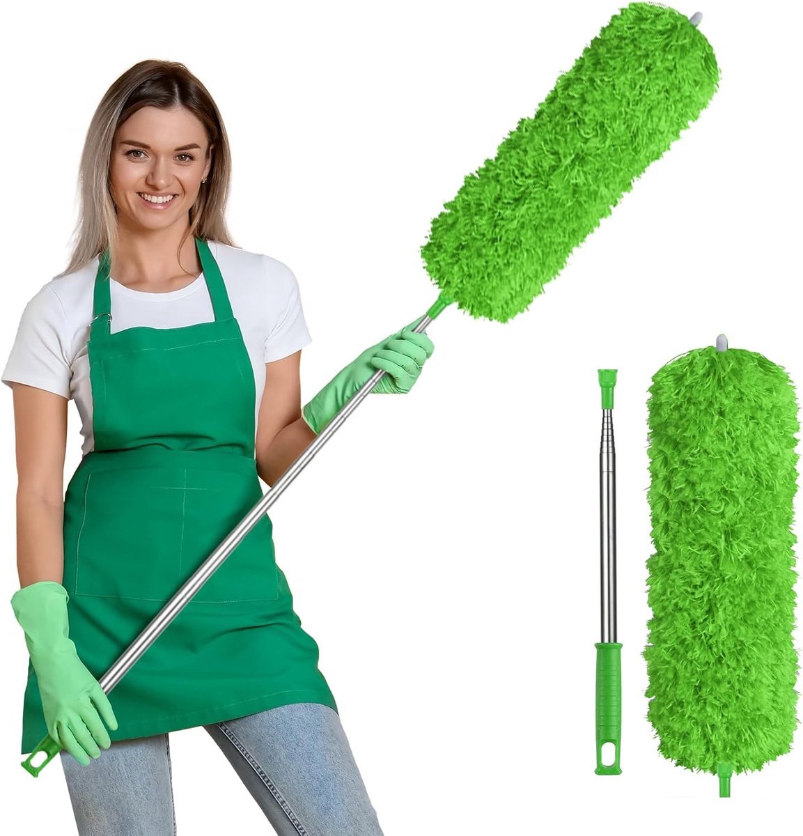 Stunq® Verstelbare Microvezel Stofdoek met Uitschuifbare RVS Stok en Buigbare Hoekborstel tot 242 cm