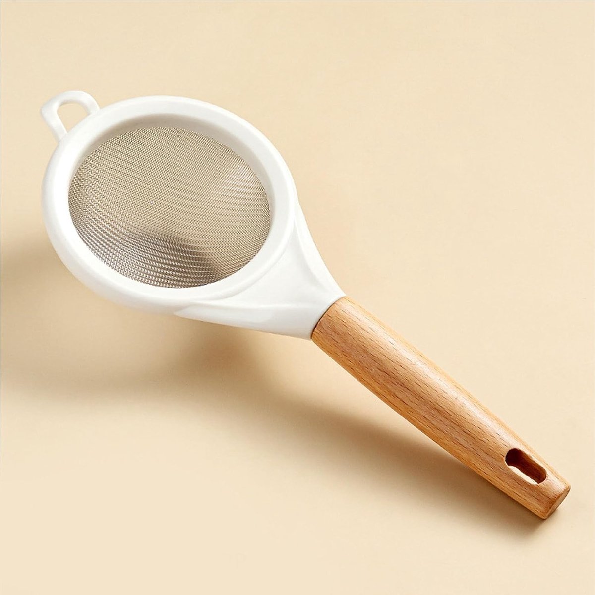 RVS Fijne Zeef voor Voedsel, Professionele Keuken, Bloemzeef met Houten Handvat,25*10