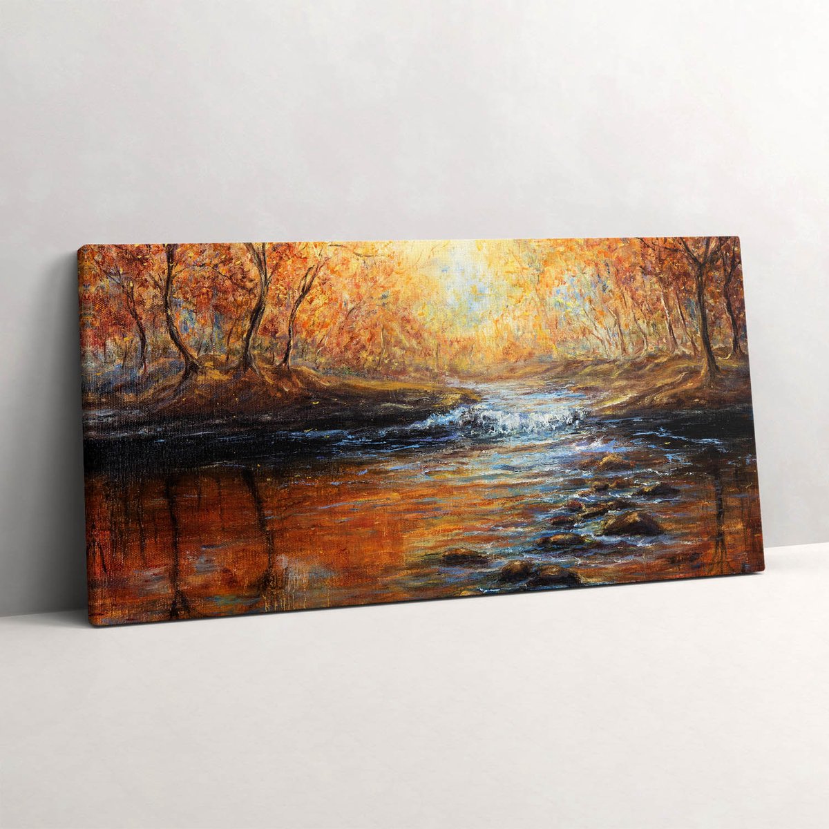 Wallfluent Foto Op Canvas Een herfstbos beschilderd met verf - 100 x 50 cm - Bruin Canvas 