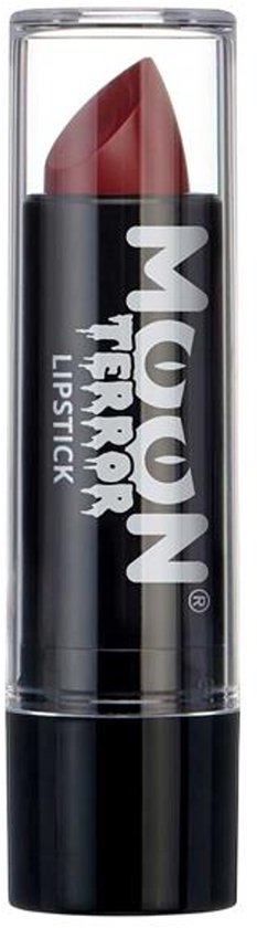 Bruinrode Moon Terror lippenstift in transparante verpakking.