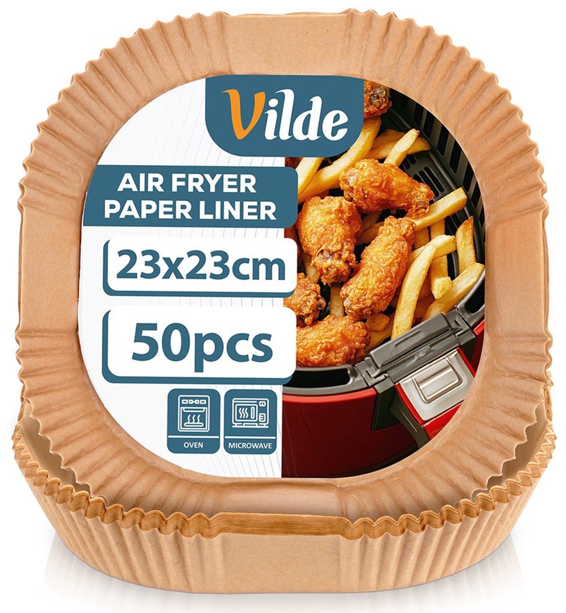 Airfryer Bakje zonder Olie Papier Vierkant 23x23 cm 50 stuks - Vorm voor Luchtfriteuse - Frituurmandje - Bakpapier - Accessoires