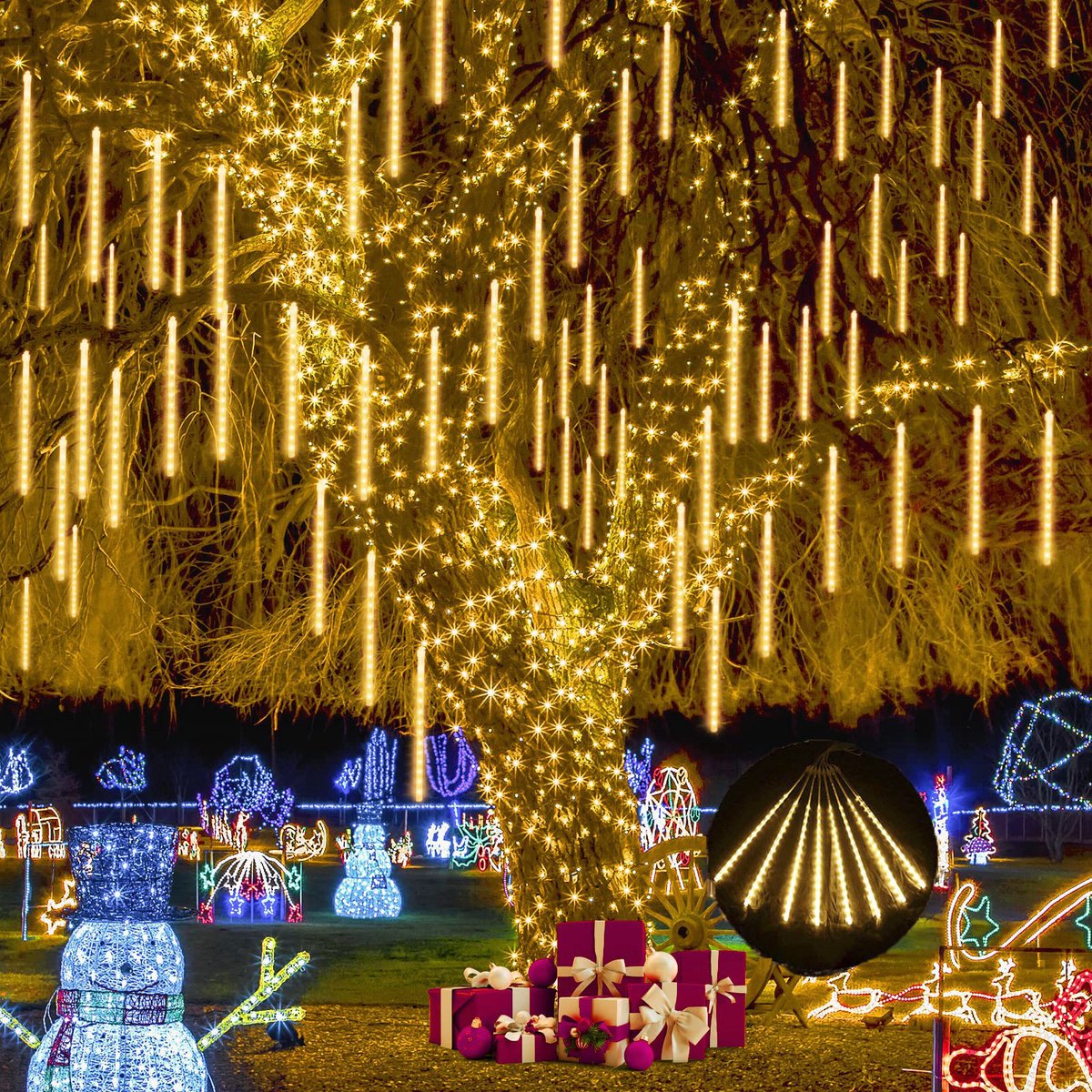 MUPOO 2x Kerstverlichting Meteorenregen Lichtsnoer voor buiten - 50cm 288 LEDS Warm Wit - 360° SMD2835 LED - Energiebesparing en milieubescherming-voor Winkelpuien en Winter Dorpsdecoratie