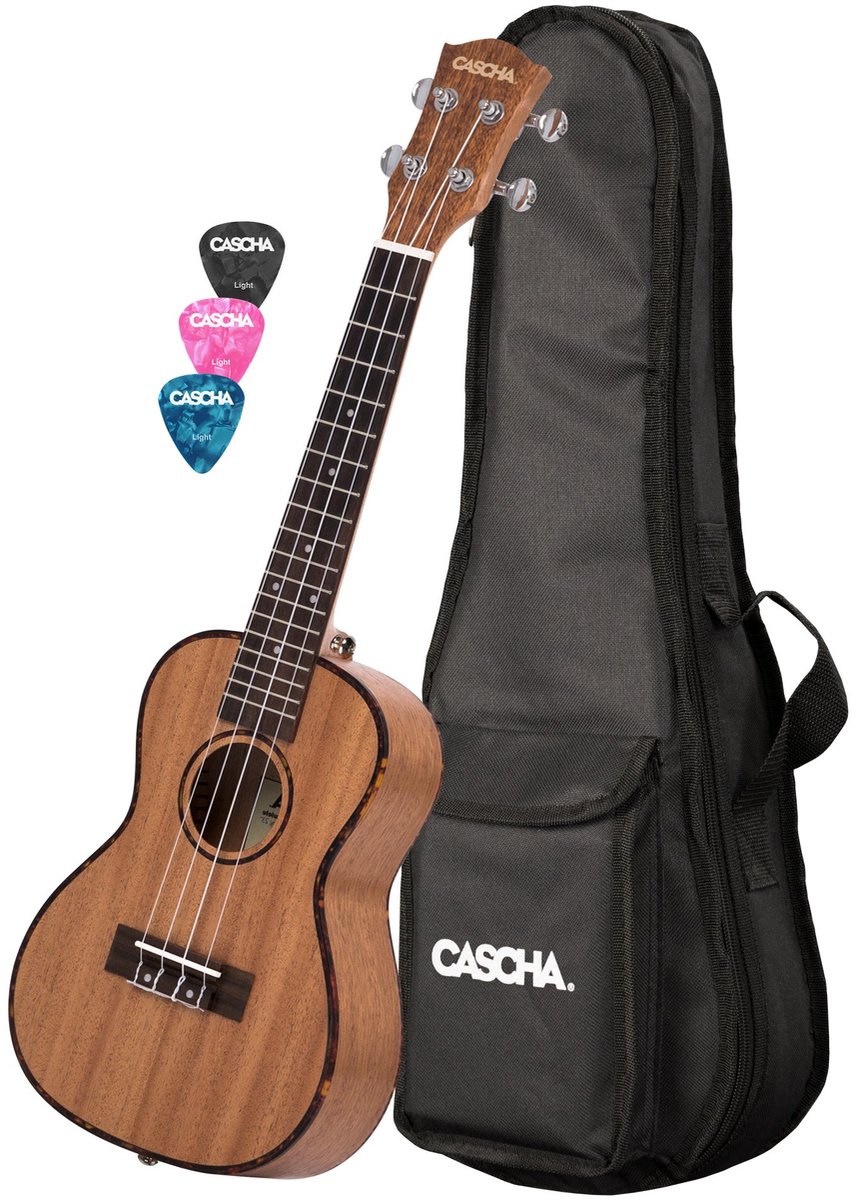 Cascha HH 2035L linkshandige premium concert ukelele met tas en plectra