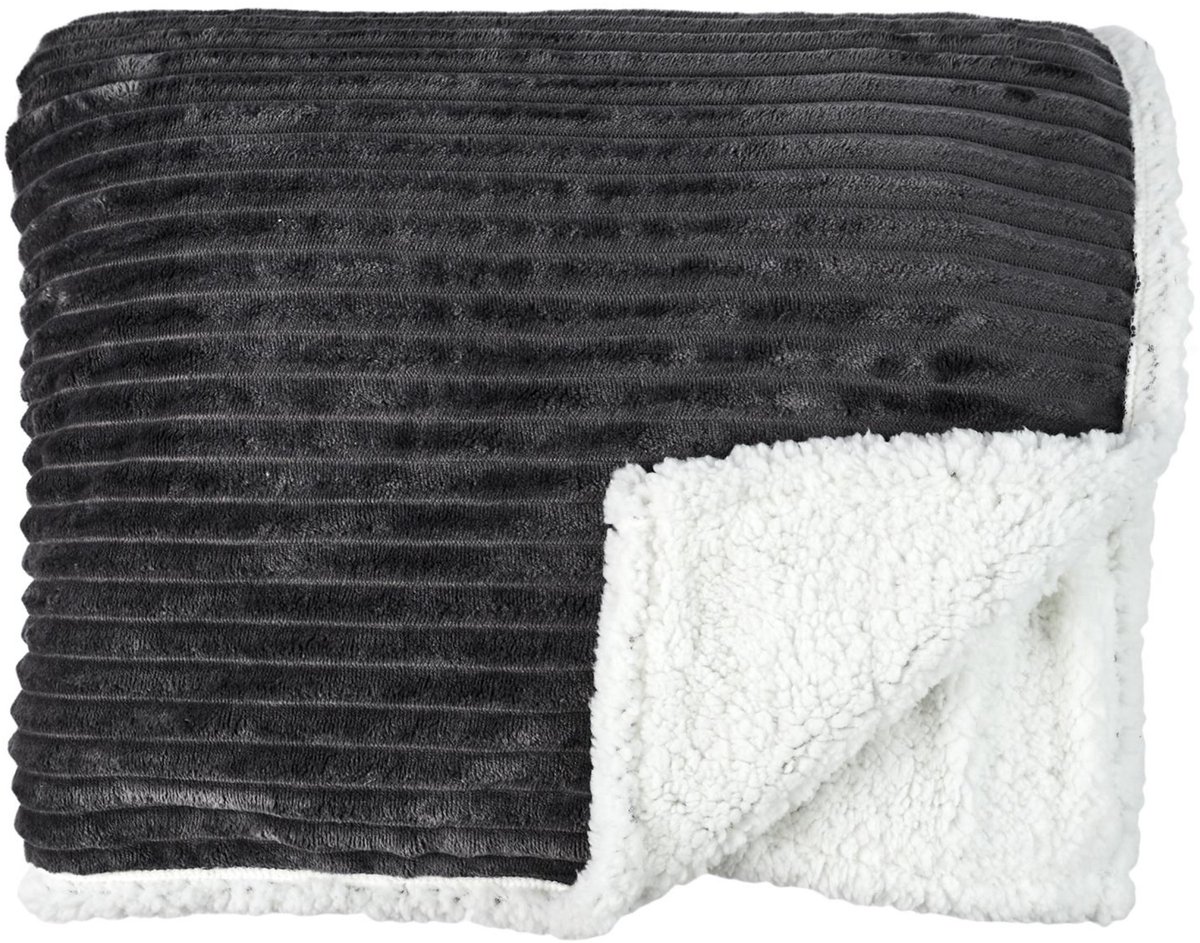 HOME DECO FACTORY Fleece deken - grijs - 180 x 220 cm cm - polyester - XXL woondeken - plaid