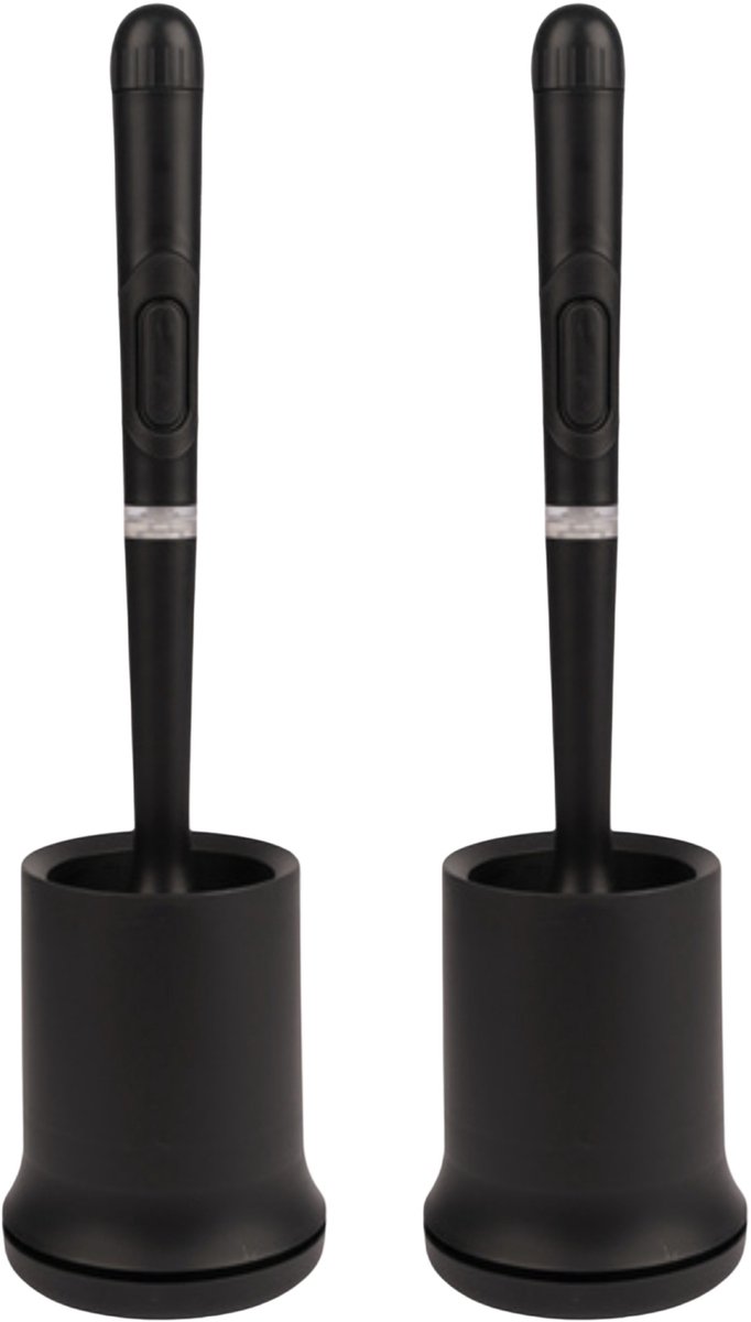 Ruhhy Toiletborstel - 2x - zwart - siliconen - H43 cm - met houder - siliconen toiletborstel - wc borstel