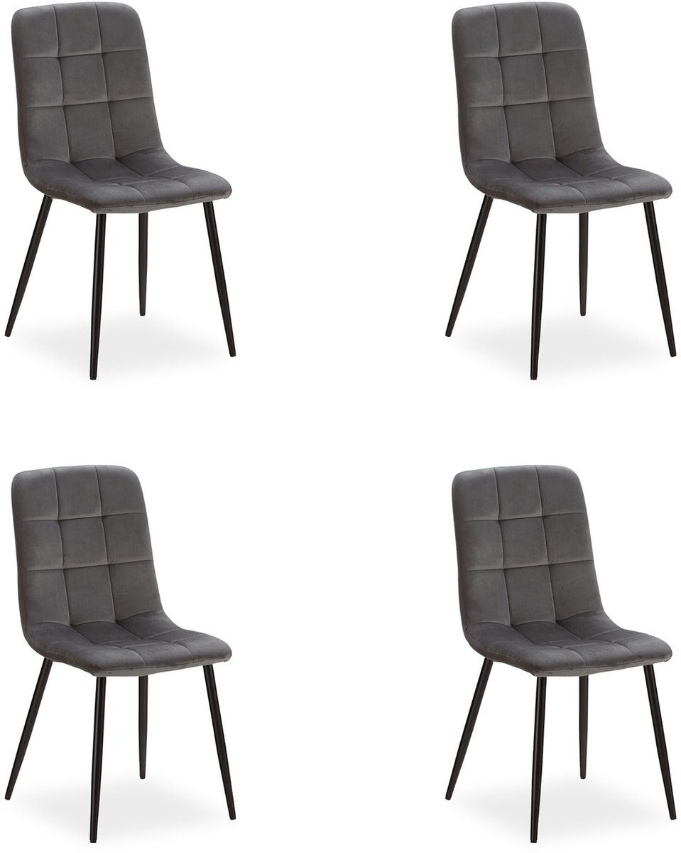 Homestyle4u Eetkamerstoelen van Fluweel - 4 Stoelen - Grijs