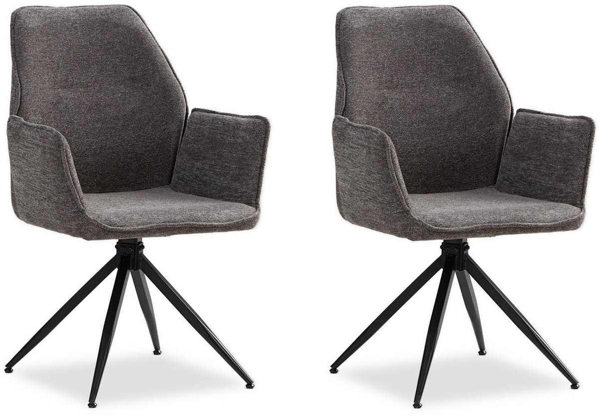 Homestyle4u Eetkamerstoelen - Set van 2 - Draaibaar - met armleuningen - Grijs - Chenille